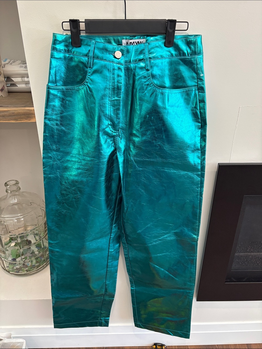AMVIN Metallic Teal Straight-Leg Pants